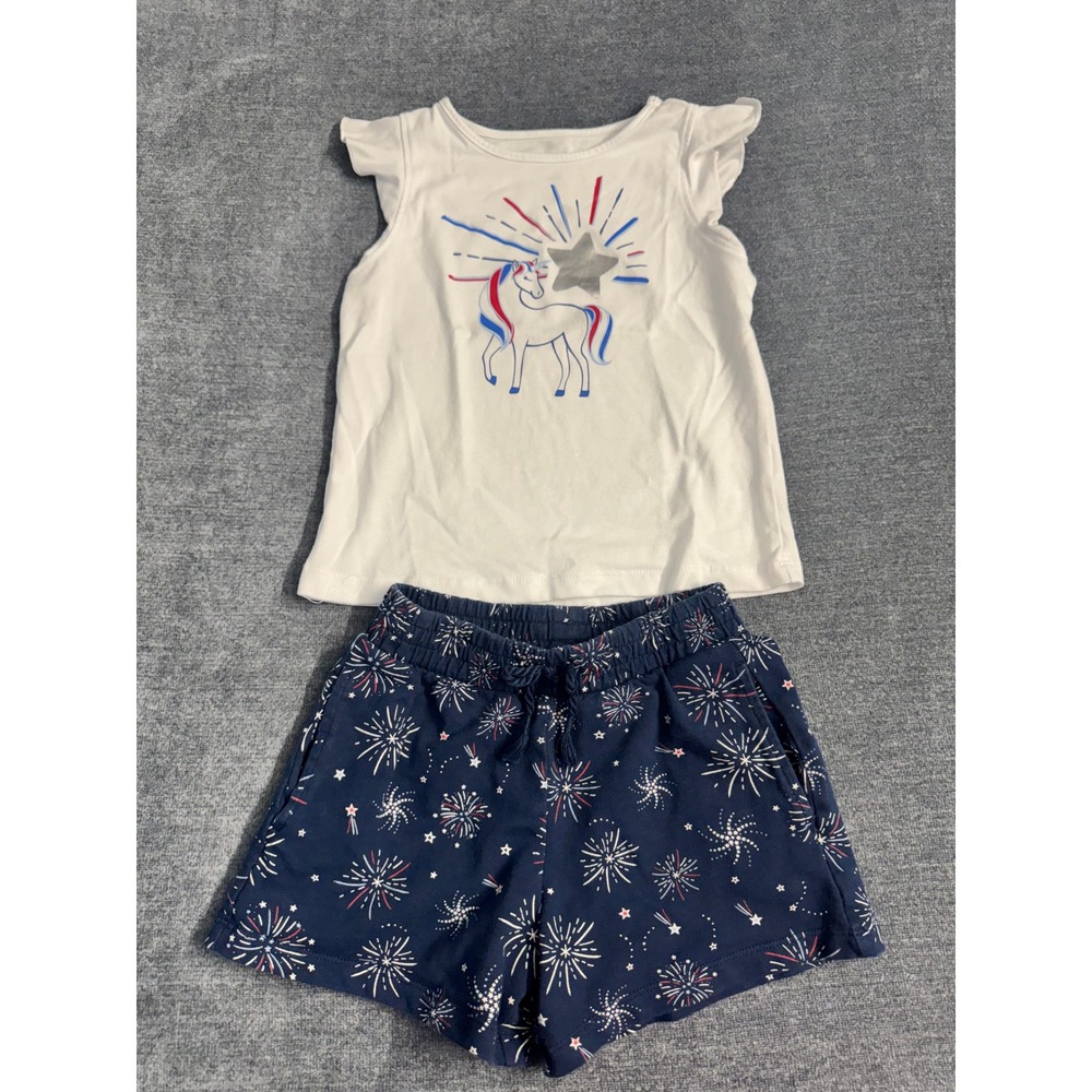 Celebrate Patriotic Girls Unicorn Firework Top and Shorts Set Size S 6-6X